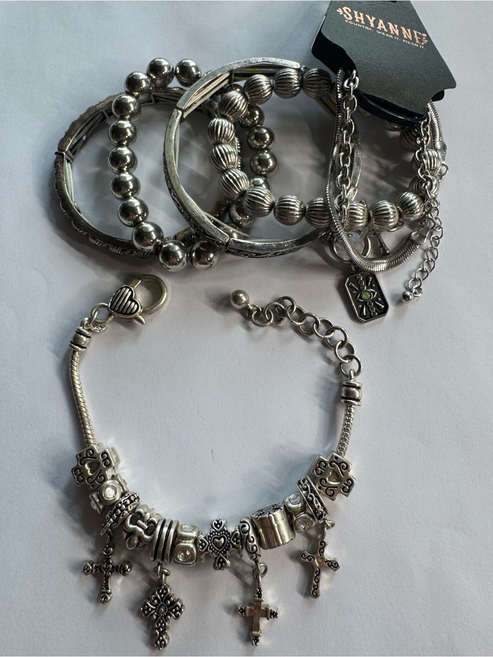 Shyanne Silver Multi-Style Cross Charm Bracelet Set